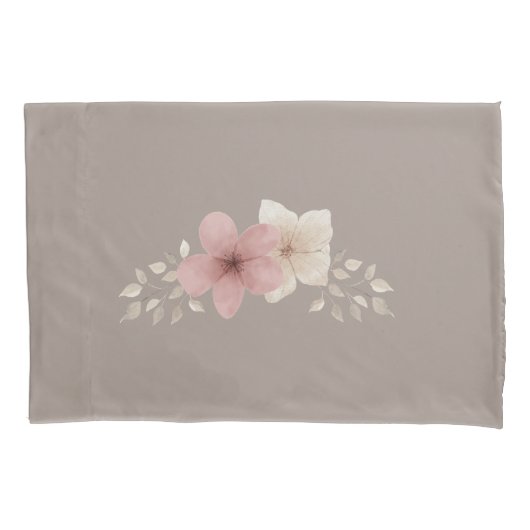 Taupe and Pink Floral Pillowcase 枕カバー (正面)