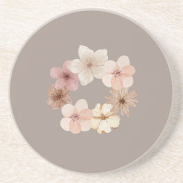 Taupe and Pink Floral Sandstone Coaster コースター