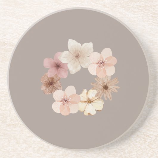 Taupe and Pink Floral Sandstone Coaster コースター (正面)