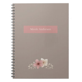 Taupe and Pink Floral Spiral Notebook ノートブック