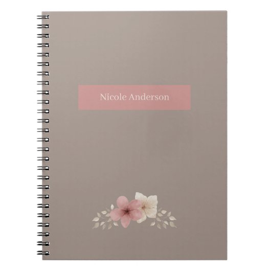 Taupe and Pink Floral Spiral Notebook ノートブック (正面)