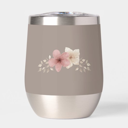 Taupe and Pink Floral Stainless Wine Glass (正面)