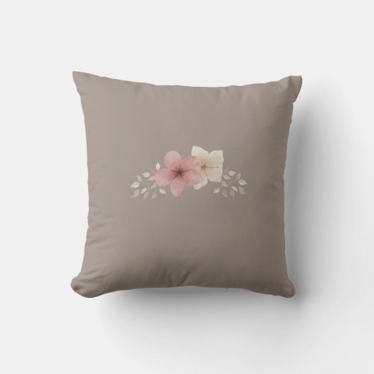 Taupe and Pink Floral Throw Pillow クッション (正面)