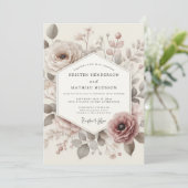 Taupe Antique Bloom Wedding 招待状 (スタンド正面)