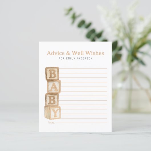 Taupe Baby Blocks Advice & Well Wishes Card (スタンド正面)