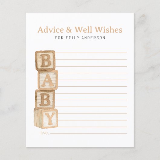 Taupe Baby Blocks Advice & Well Wishes Card (正面)