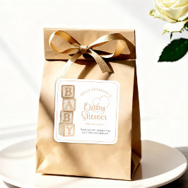 Taupe Baby Blocks Baby Shower Favor Sticker スクエアシール