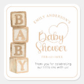 Taupe Baby Blocks Baby Shower Favor Sticker スクエアシール (正面)