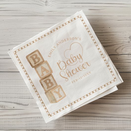 Taupe Baby Blocks Baby Shower Napkins スタンダードカクテルナプキン