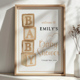 Taupe Baby Blocks Baby Shower Welcome Poster ポスター