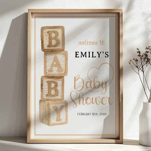 Taupe Baby Blocks Baby Shower Welcome Poster ポスター