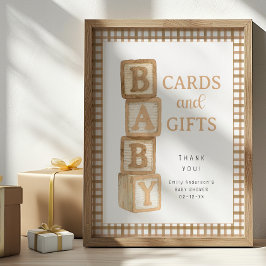 Taupe Baby Blocks Cards and Gifts Baby Shower Sign ポスター