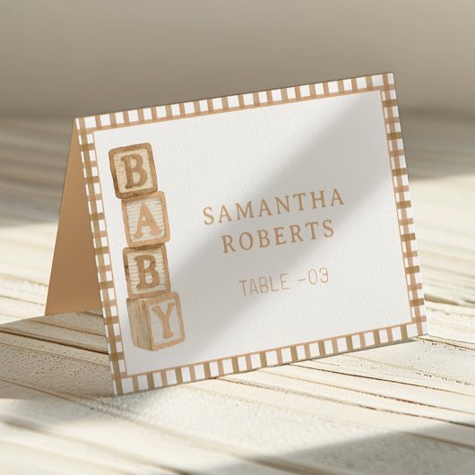 Taupe Baby Blocks Editable Tent Cards | Place Card テーブルナンバー