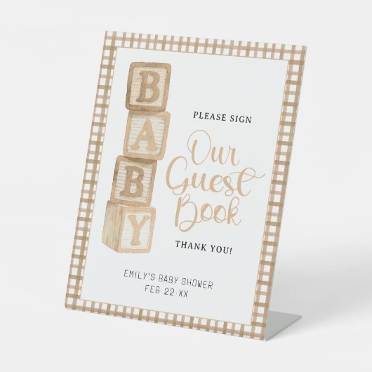 Taupe Baby Blocks Please Sign Our Guest Book Sign 台座サイン (正面)