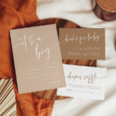 Taupe Baby Shower招待状モダンIts A Boy Tan 招待状