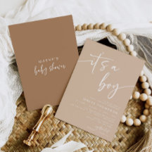 Taupe Baby Shower招待状モダンIts A Boy Tan