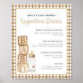 Taupe Baby Shower Signature Drinks Sign Printable ポスター (正面)