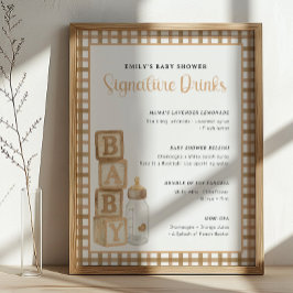 Taupe Baby Shower Signature Drinks Sign Printable ポスター