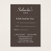 Taupe beigeリーフサロンスパギフトカード証明書 (裏面)