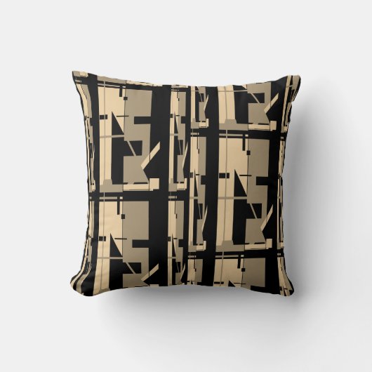 Taupe Beige黒南西の大きなモザイクに見える クッション (正面)