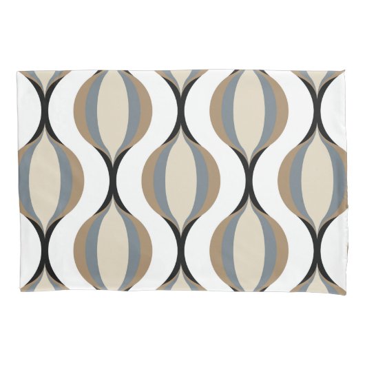 Taupe Beige Tan Gray White Black Ogee Waves 枕カバー (正面左)