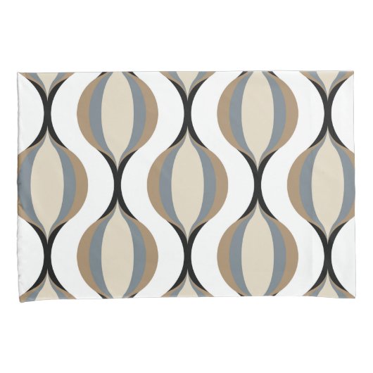 Taupe Beige Tan Gray White Black Ogee Waves 枕カバー (正面右)