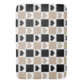 Taupe、Black、Whiteの格子縞ハート バスマット (正面縦)