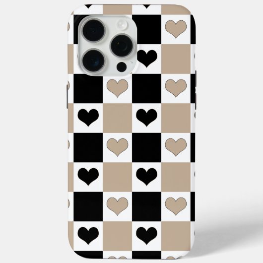 Taupe、Black、Whiteの格子縞ハート Case-Mate iPhoneケース (裏面)