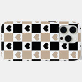 Taupe、Black、Whiteの格子縞ハート Case-Mate iPhoneケース (裏面 (横))