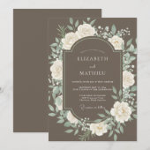 Taupe Blooming Floral Romance Wedding 招待状 (正面/裏面)