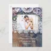 Taupe、Blue、およびMaroonのフローラ素朴が日付を保存 案内ポストカード (正面/裏面)