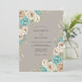 Taupe Blue Floral Arrangement Wedding 招待状 (スタンド正面)