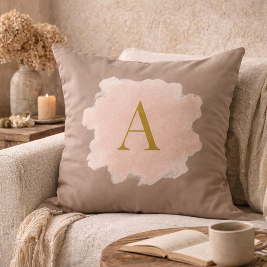 Taupe Blush Monogram Throw Pillow クッション