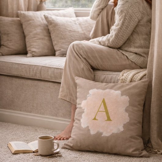 Taupe Blush Monogram Throw Pillow クッション