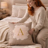 Taupe Blush Monogram Throw Pillow クッション