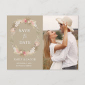 Taupe Bohoフローラリース日付を保存 ポストカード (正面)