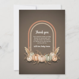 Taupe Boho Arch Pumpkin Fall Baby Shower Thank You サンキューカード