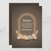 Taupe Boho Arch Pumpkin Fall Baby Shower Thank You サンキューカード (正面/裏面)