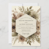 Taupe Botanical Autumn Romance Wedding 招待状 (正面)