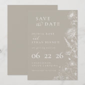 Taupe Botanical Minimal Wedding Save the Date (正面/裏面)