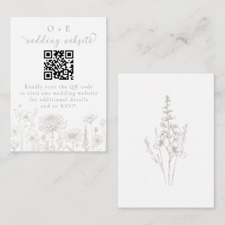 Taupe Botanical Minimal Wedding Website QR Code エンクロージャーカード