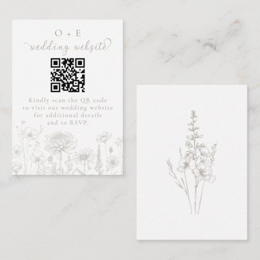 Taupe Botanical Minimal Wedding Website QR Code エンクロージャーカード (正面/裏面)