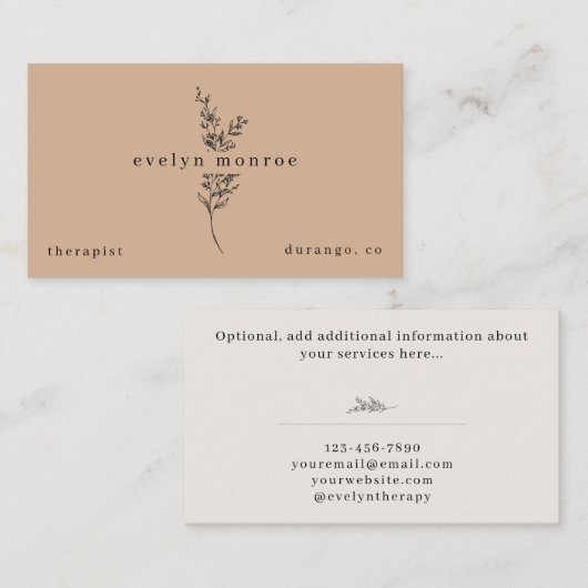Taupe Botanical Simple Modern 名刺 (正面/裏面)