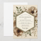 Taupe Botanical Woodland Wedding 招待状 (正面/裏面)