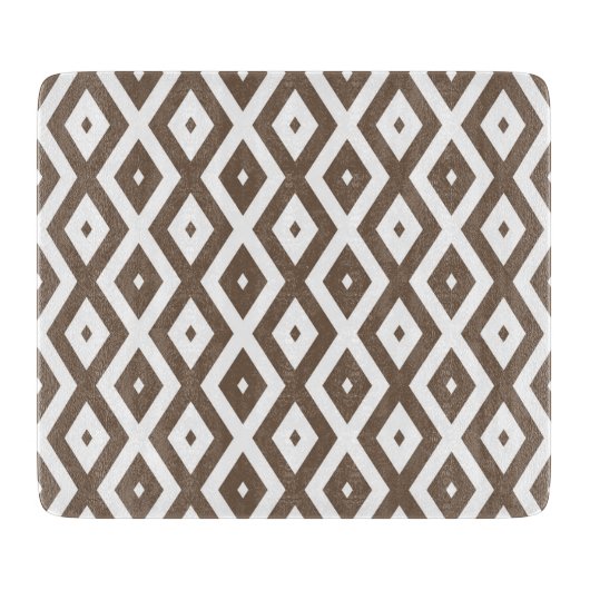 Taupe brown and white diamond pattern カッティングボード (正面)