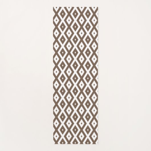 Taupe brown and white diamond pattern ヨガマット (正面)