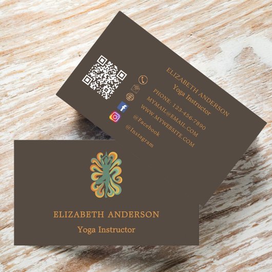Taupe brown orange Yoga pose Instructor 名刺