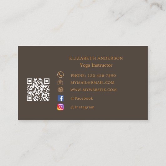 Taupe brown orange Yoga pose Instructor 名刺 (裏面)