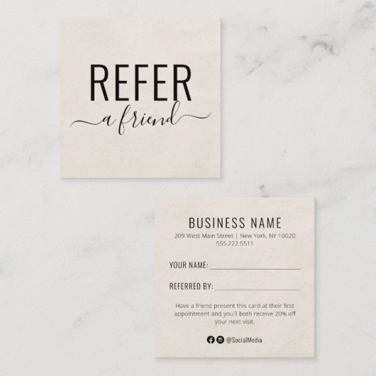 Taupe Creamサロンフレンド紹介カードを参照 スクエア名刺 (正面/裏面)