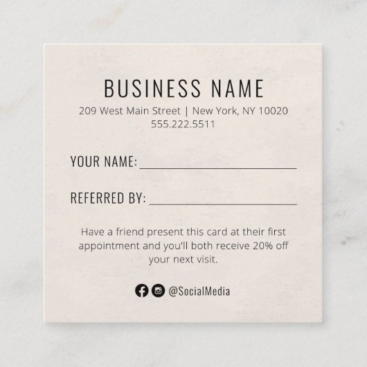 Taupe Creamサロンフレンド紹介カードを参照 スクエア名刺 (裏面)